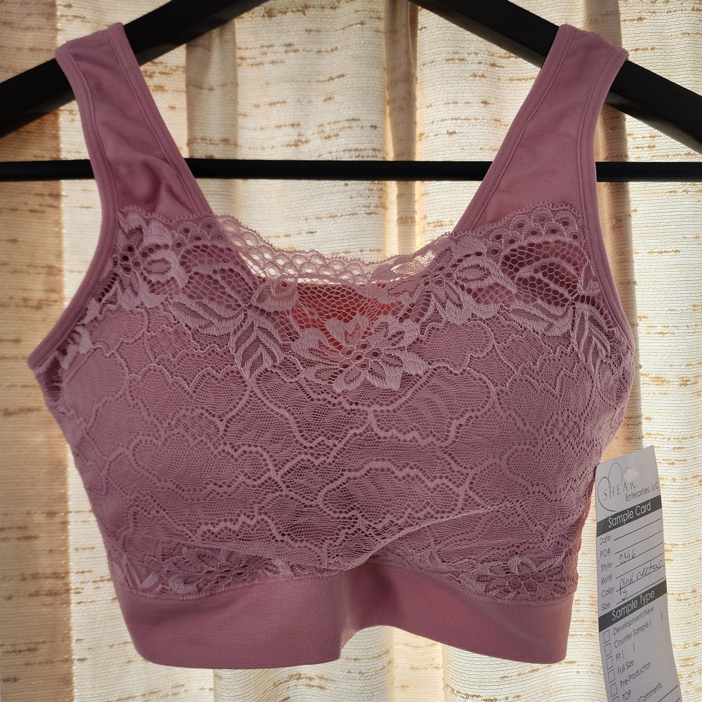 Rhonda Shear Pink Lace Bralette, Removable Pads, No Underwire, Soft, New, Size S